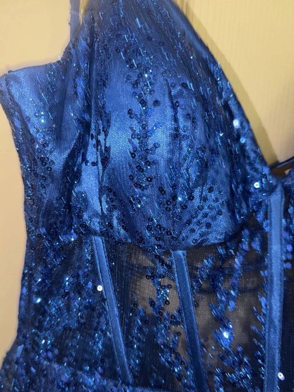 Blondie Nites Jr Size 5 Royal Blue Glitter-Mesh Corset Lace-Up Dress Pockets - Picture 3 of 16